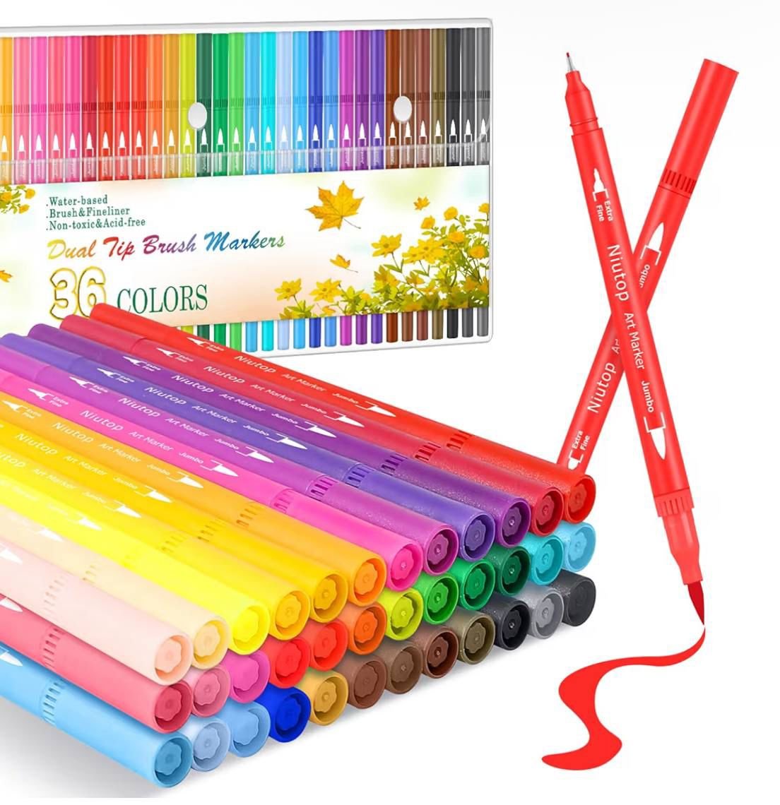 Coloring Pen $3.99 36 Colors Fine & Brush Tip Dual Tip Coloring Marker Pens at ...