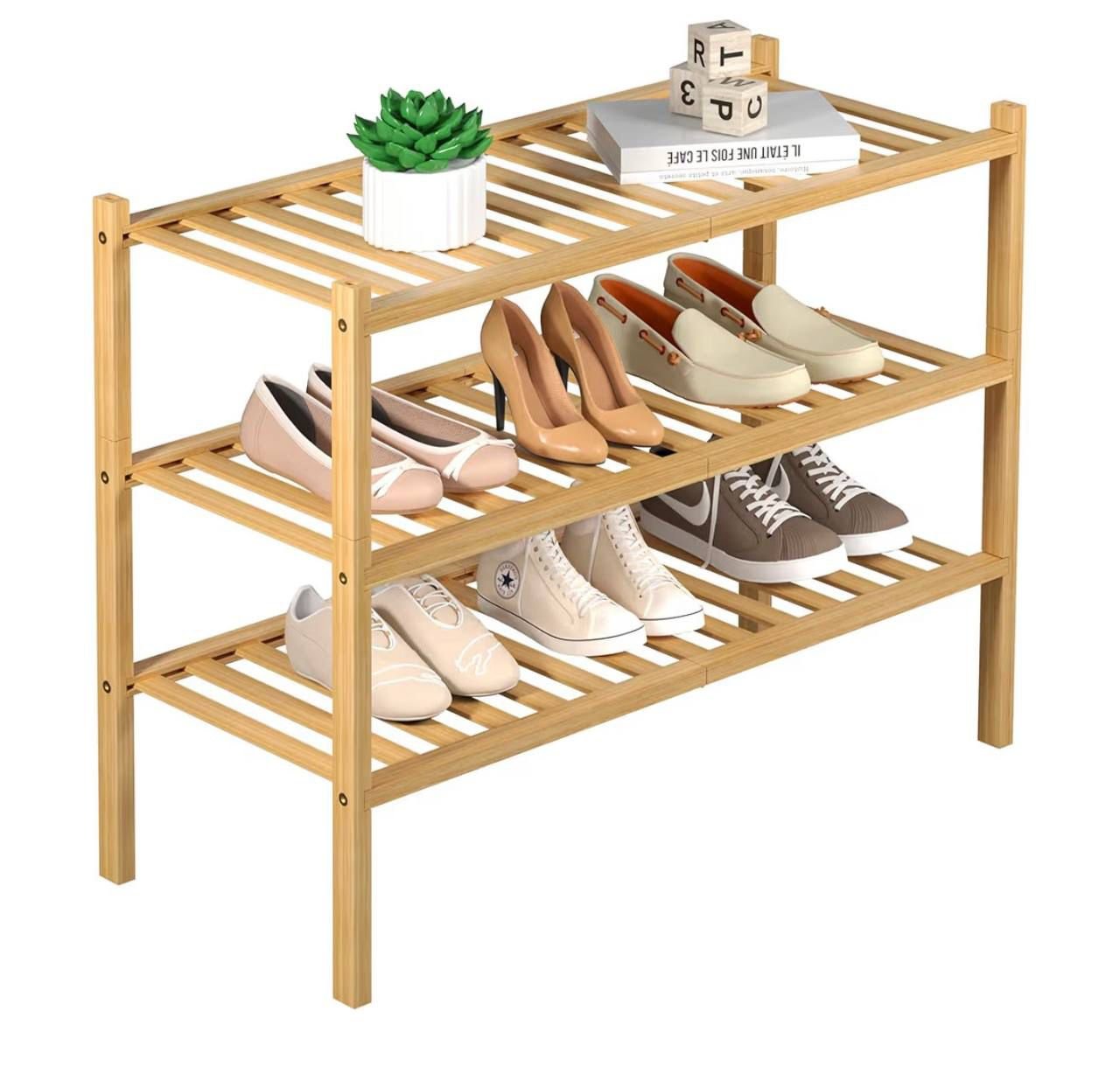 Mama Rafk $17.xx 3-Tier Bamboo Shoe Rack Organizer – Space Saving Storage Deal ...